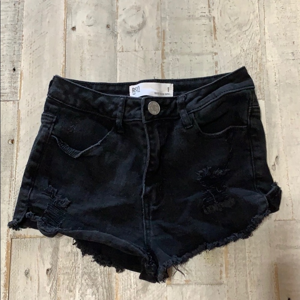 Black ripped denim shorts